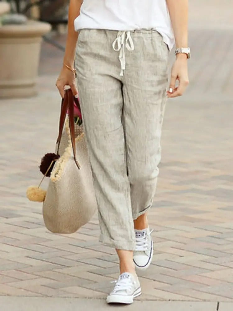 Lina – pantalon coton coupe droite taille élastique