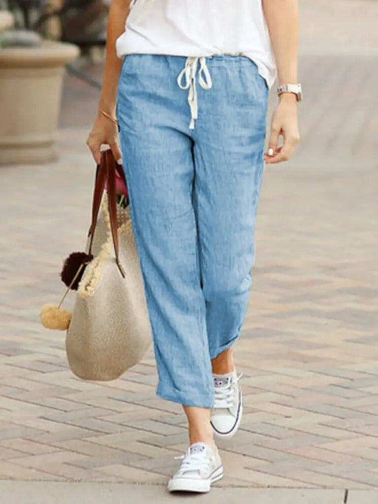 Lina – pantalon coton coupe droite taille élastique