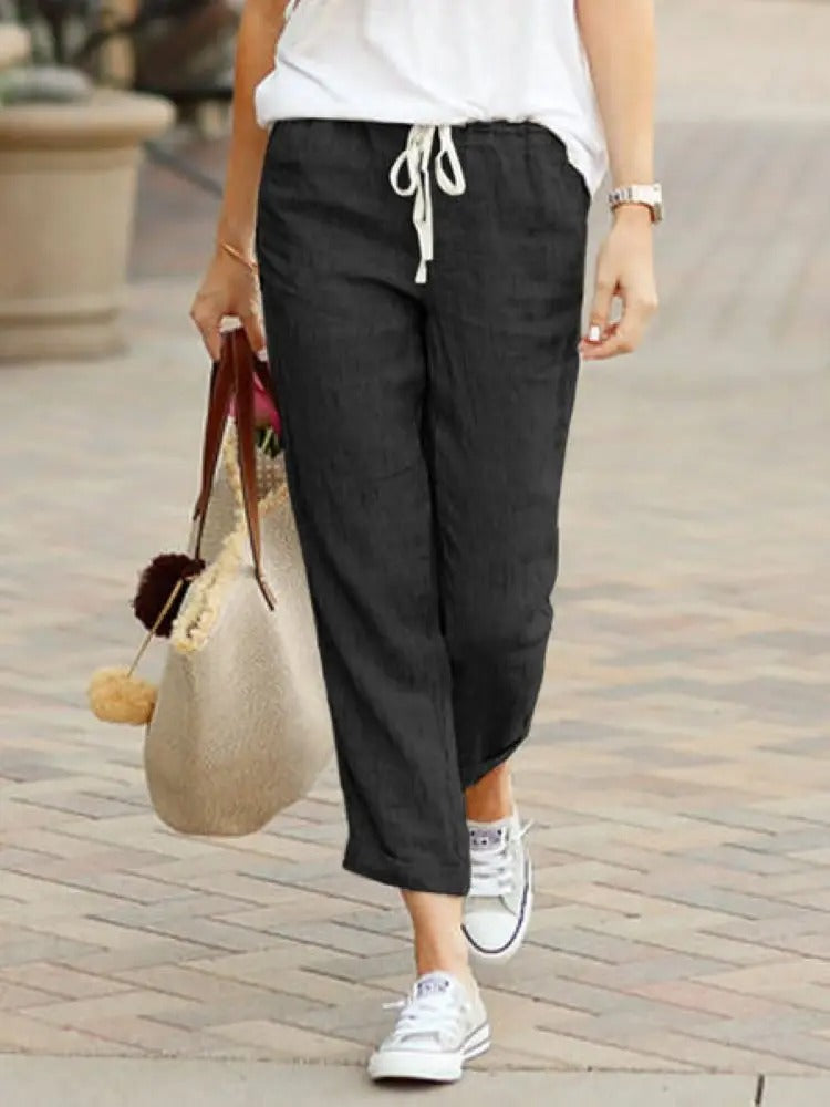 Lina – pantalon coton coupe droite taille élastique