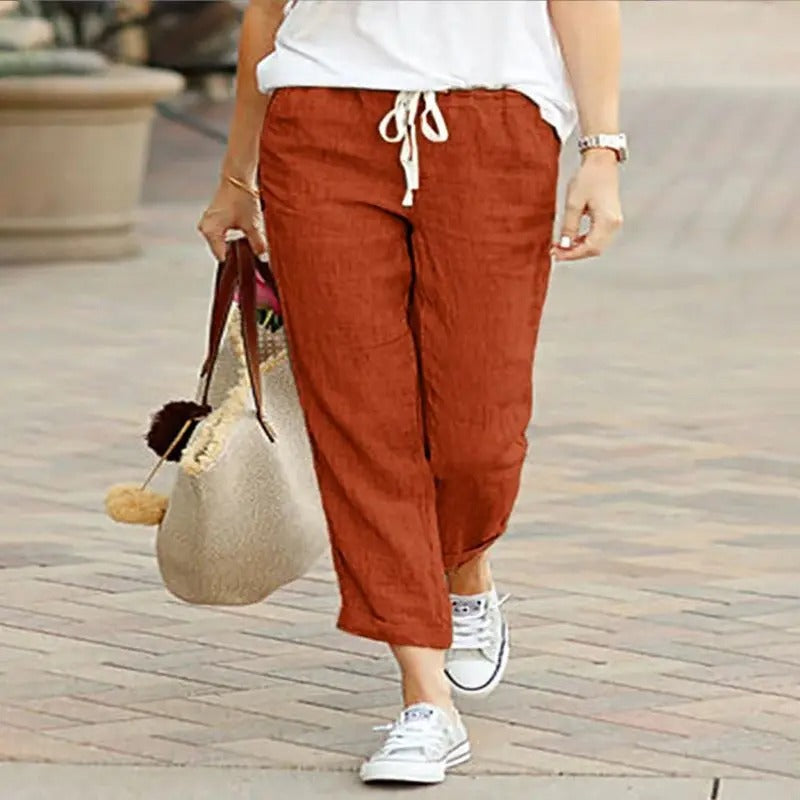 Lina – pantalon coton coupe droite taille élastique