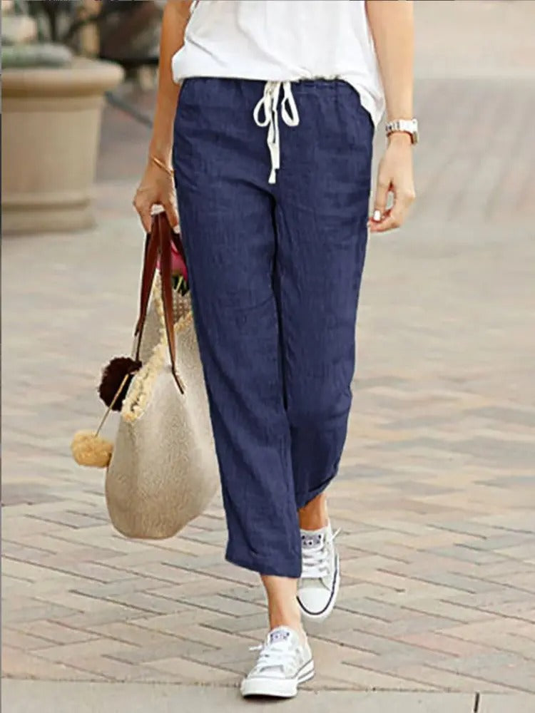 Lina – pantalon coton coupe droite taille élastique