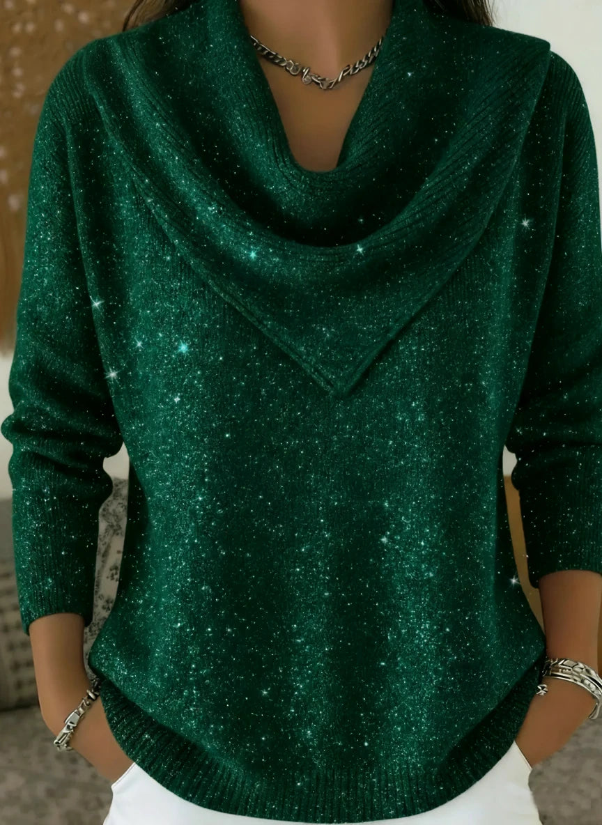 Sweater Lyora – Pull Pailleté Col Triangulaire Brillant