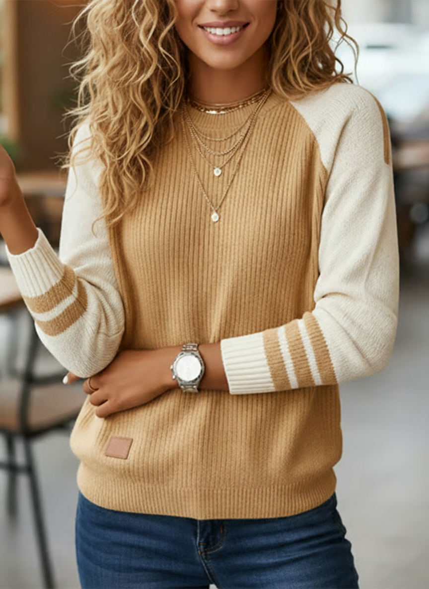 Sweater Olympe – Pull Colorblock à Col Rond