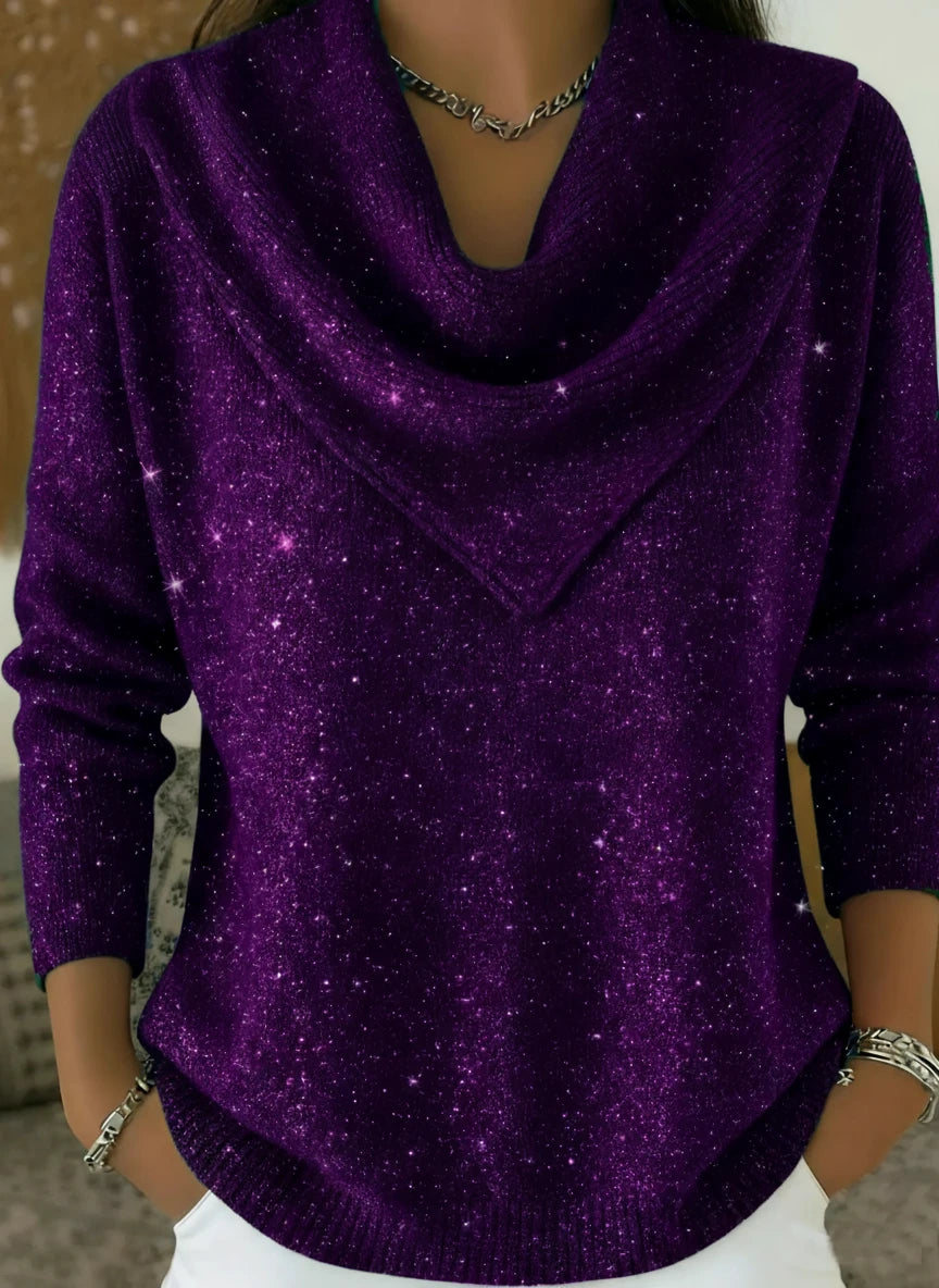 Sweater Lyora – Pull Pailleté Col Triangulaire Brillant